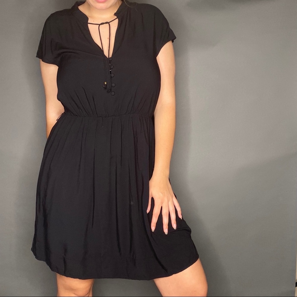 Maeve Black Short Sleeve Tie-neck Dress